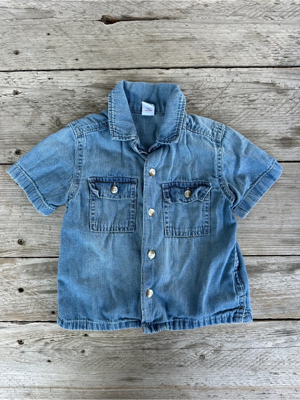 Old Navy Light Blue Short-Sleeve Denim Button-Down Shirt